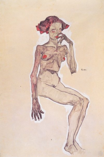 Sitzender Mädchenakt von Egon Schiele